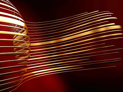 Innovative Commercial Equipment Design with Golden Spiral Lines and Deep Red Background 3d model