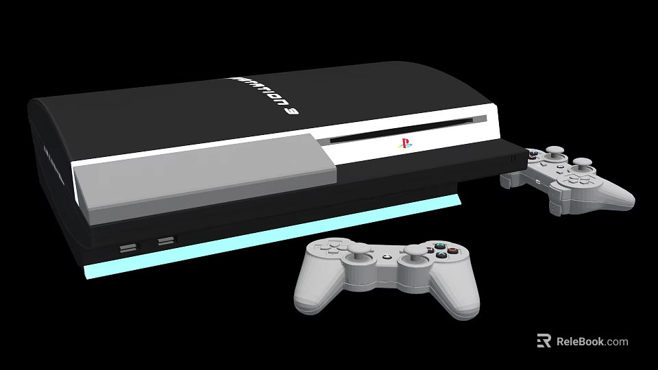 Black Entertainment Game Console With Two Wireless Controllers And Sleek Design 3d model 