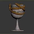 Intricate Goblet Shaped Sculpture With Coiled Golden Snakes And Silver Ornate Base