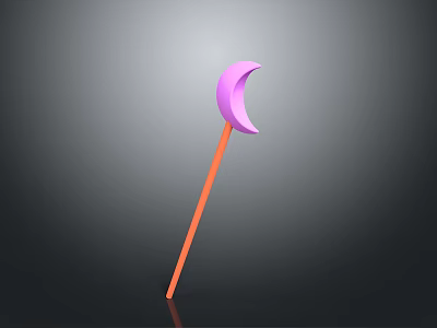 Purple Crescent Shaped Weapon With Orange Long Handle And Magic Design 3d model