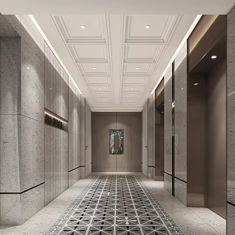modern elevator hall 3d model