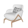 Light Gray Fabric Single Sofa With Wooden Frame And Plaid Pillow Modern Design