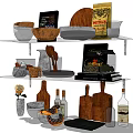 Essential Kitchen Utensils With Wooden Cutting Boards Ceramic Bowls And Spice Jars