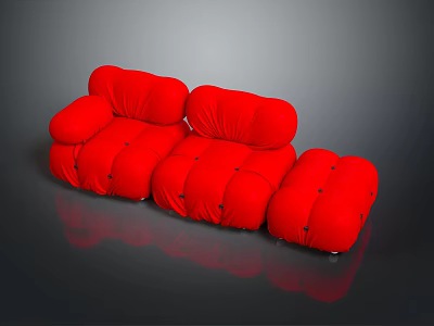 Modern Red Modular Sofa With Rounded Cushions And Stylish Design 3d model