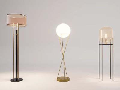 Contemporary Floor Lamps Featuring Varied Styles Black Gold Accents and Transparent Shades 3d model