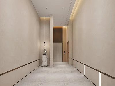 Modern Elevator Hallway Design With Beige Walls Marble Floor And Recessed Lighting 3d model