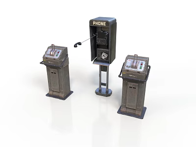 Vintage Public Phone Booth With Retro Control Consoles And Classic Design Elements 3d model