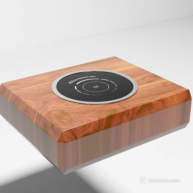 Modern Circular Kitchen Appliance With Wooden Base And Heating Surface 3d model