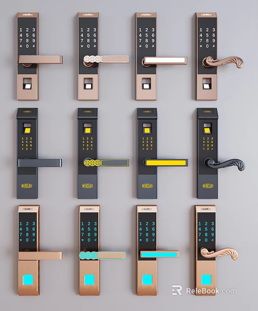 Modern Door Handle Designs With Smart Lock Features And Various Color Options 3d model