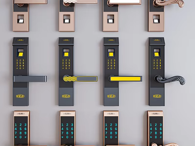 Modern Door Handle Designs With Smart Lock Features And Various Color Options 3d model