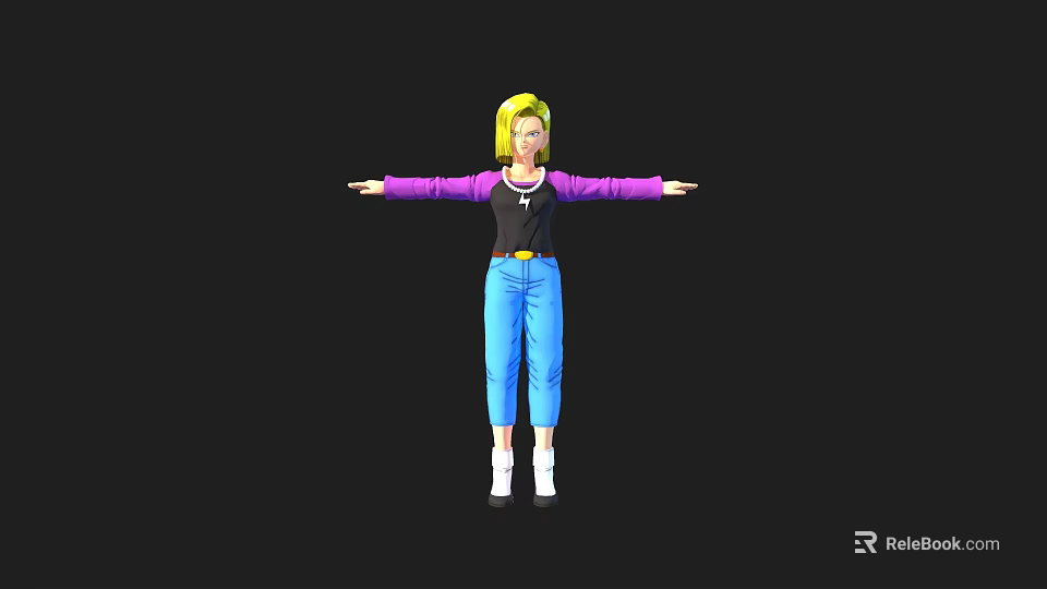Game Movie Character with Blonde Hair Purple Top Blue Pants and Arms Outstretched 3d model 