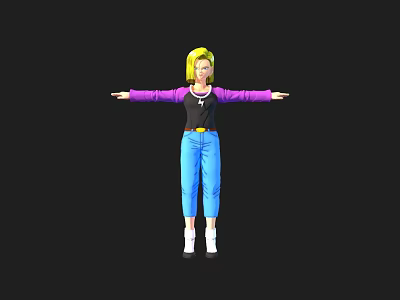Game Movie Character with Blonde Hair Purple Top Blue Pants and Arms Outstretched 3d model