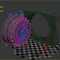 3D Vault Door Scene With Metal Frame Checkerboard Platform And Scattered Gold Coins