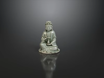 Elegant Zen Style Sofa And Coffee Table Set With Celadon Guanyin Statue For Home Decor 3d model