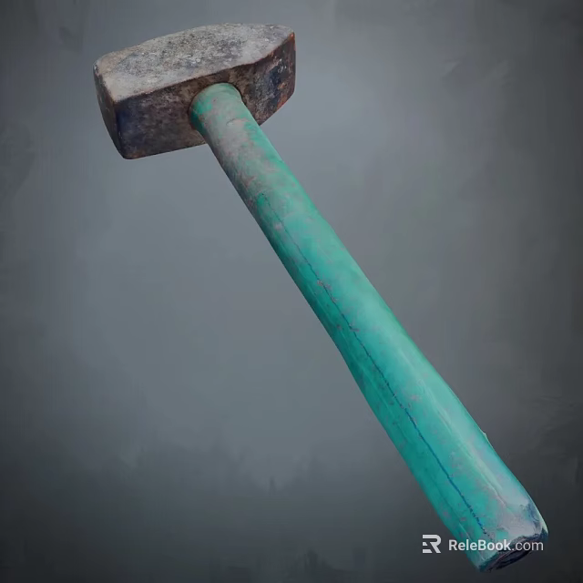 Vintage Hammer With Green Painted Handle And Aged Metal Head 3d model 