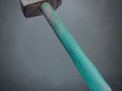 Vintage Hammer With Green Painted Handle And Aged Metal Head 3d model