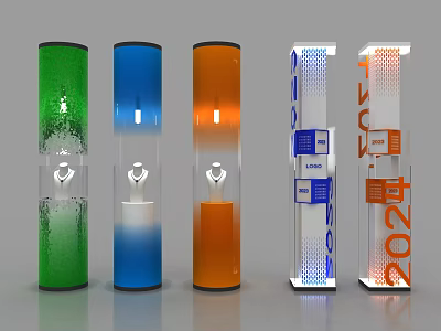 Colorful Public Information Columns With Interactive Display For Event Info And Map In Public Area 3d model