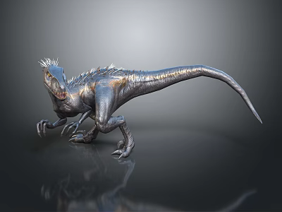 3D Rendered Dinosaur Model With Metallic Texture Spiked Back And Standing Pose 3d model