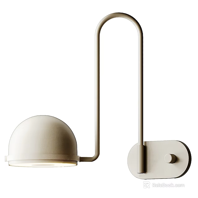 Elegant Modern Wall Lamp With Curved Arm And Hemispherical Shade Design 3d model 