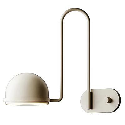Elegant Modern Wall Lamp With Curved Arm And Hemispherical Shade Design 3d model