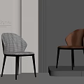 Modern Designer Dining Chairs With Gray Houndstooth And Brown Leather Seats