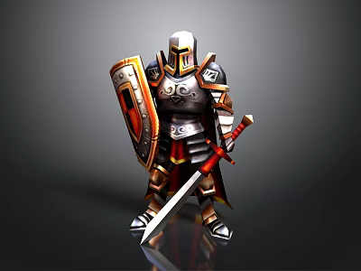 3D Armored Knight Figure With Metallic Armor Red Sword And Detailed Shield 3d model