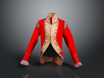 Vintage Red Coat With Gold Buttons Decorative Details And Lace Cuffs As Daily Living Essential 3d model