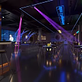 Modern Dark Bar Interior With Neon Sign Bar Counter And Metallic Stools