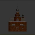 Russian Traditional Church Building With Red Brick Walls Multiple Domes Crosses And Wooden Steps