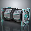 Sci-Fi Themed Container With Gray Teal Geometric Panels And Circular Emblem 3d model