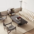 Cream style multi-person sofa leisure chair radio calendar floor lamp coffee table combination 3d model
