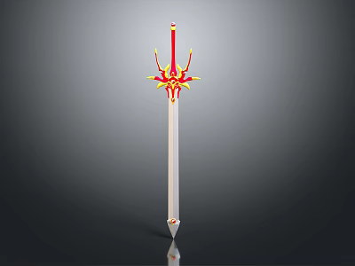 Ornate Sword With Red And Gold Decorations On White Blade 3d model