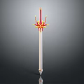 Ornate Sword With Red And Gold Decorations On White Blade