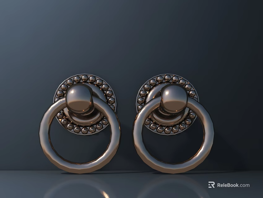 Metallic Ring Pull Handles With Decorative Beaded Base For Furniture Cabinet Doors 3d model 