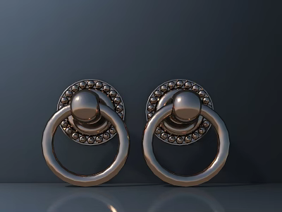 Metallic Ring Pull Handles With Decorative Beaded Base For Furniture Cabinet Doors 3d model