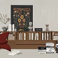 Middle Ancient Bookcase Side Cabinet Decorative Cabinet Book Decoration Combination Hanging Painting Lazy Sofa 3d model