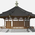 Traditional Pavilion With Black Roof Ornate Finial Wooden Structure And Stone Steps