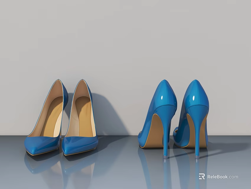 Blue Hinged Doors Displayed Side by Side From Different Angles on Gray Background Smooth Floor 3d model