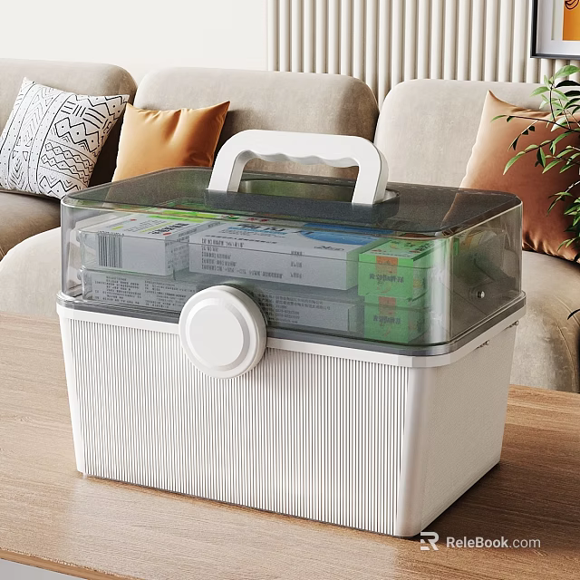 Wooden Coffee Table with Transparent Storage Box in Living Room with Sofa and Decorative Pillows 3d model 