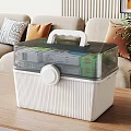 Wooden Coffee Table with Transparent Storage Box in Living Room with Sofa and Decorative Pillows
