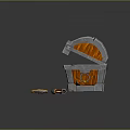 Sharp Bladed Weapons With Red Handles Lying Near Open Orange Silver Treasure Chest