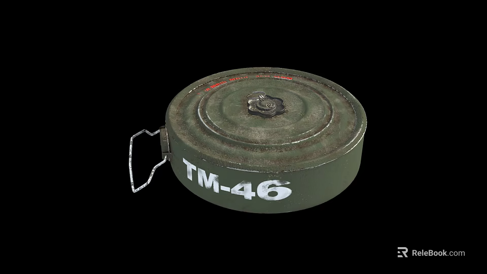 Vintage Military Weapon TM-46 Green Circular Mine With Rusty Surface And Metal Chain 3d model 