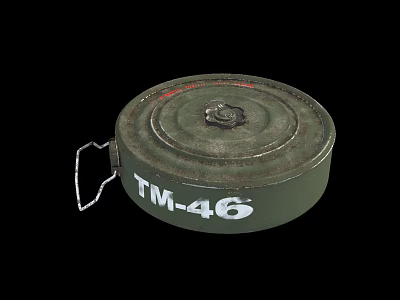 Vintage Military Weapon TM-46 Green Circular Mine With Rusty Surface And Metal Chain 3d model