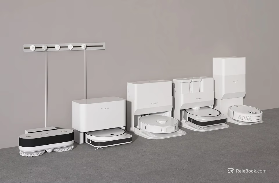 Modern Household Appliances Including Robotic Vacuums Mop Cleaners And Garment Steamers 3d model 
