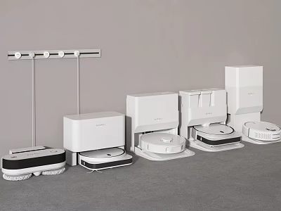 Modern Household Appliances Including Robotic Vacuums Mop Cleaners And Garment Steamers 3d model