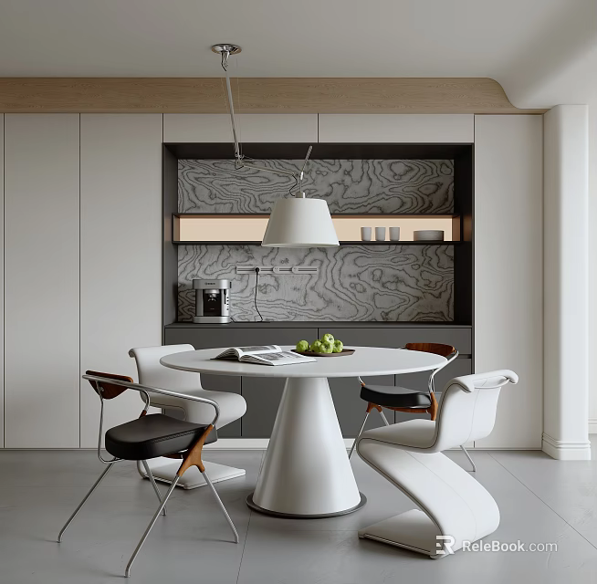 Modern Restaurant Interior With Open Design Round Dining Table Chairs And Hanging Lamp 3d model