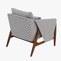 Checkered Fabric Armchair With Modern Wooden Frame Plush Cushions And Decorative Throw