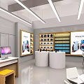Modern Digital Store Interior with Product Shelves Display Counter and Electronic Screens