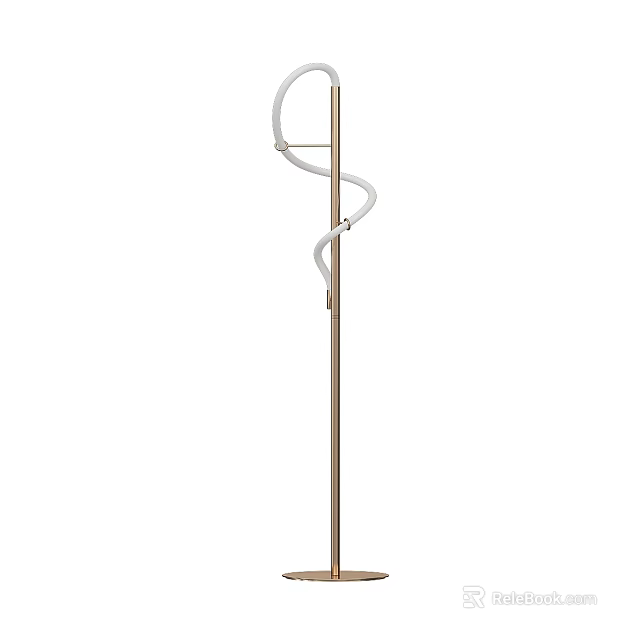 Modern Floor Lamp With Curved White Arm And Brass Metal Stand 3d model 