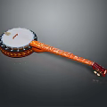 Carved Decorative Banjo With White Head And Orange Neck For Household Use
